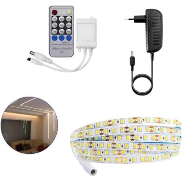 Imagem de Kit Fita Led 5m 120 Leds + Controladora Remota + Fonte 12v 3a Espelho, Branco Quente/Frio/Neutro Quarto, Sala, Cozinha (Branco Quente)