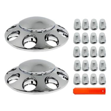 Imagem de KRGUOD Kit de tampas de porca de eixo dianteiro Combo de capas de roda para cubos de caminhão semireboque com porca rosqueada de 33 mm, plástico ABS cromado, tampas removíveis de 10 furos, 2 peças