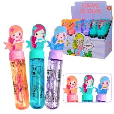 Imagem de Bolhas de Sabão Infantil, Display com 24 Unidades, Temas Variados - Princesas, Dinossauro, Pato, Astronauta, Baby Shark, Sereias, Brinquedo para Festa (SEREIAS)