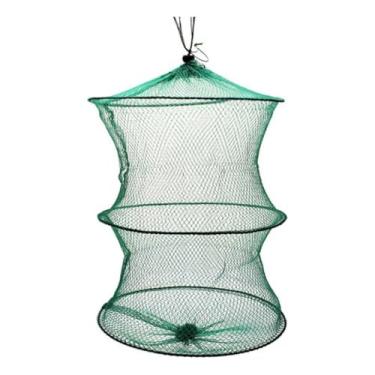 Imagem de Armadilha de Pesca Multiuso para Camarão e Peixe - Rede Dobrável e Portátil com 3 Argolas 30x40cm, Viveiro, Material de Pesca e Rede Retrátil