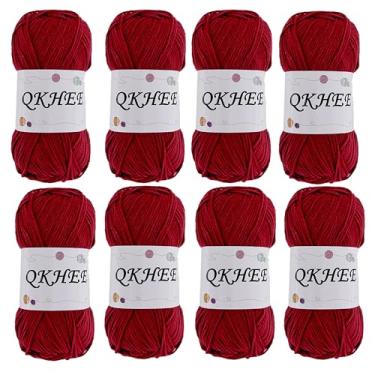 Imagem de QKHEE Fio para crochê e tricô 8 x 50 g (50 g), peso fino com dedos (1), kit de fio macio 60% algodão 40% acrílico para fazer quadrados de vovó e amigurumi (vermelho cereja)