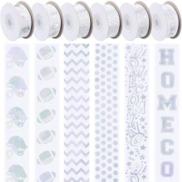 Imagem de Juinte Fita de prata holográfica de 60 jardas para a mamãe do baile, rolo de fita de gorgorão de futebol de 2,7 cm de largura para embrulho de presente, suprimentos para mães, lembrancinhas de festa