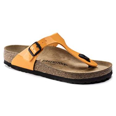 Imagem de Sand lia de dedo feminina Gizeh da BIRKENSTOCK, Marigold Patent Birko-flor, 9-9.5