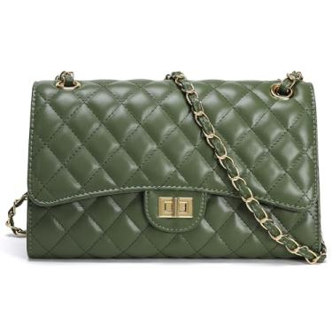 Imagem de Bolsa tiracolo acolchoada para mulheres moderna bolsa de ombro feminina bolsa transversal de couro bolsa clutch com alça de corrente, Verde