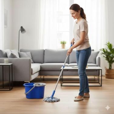 Imagem de Mop Balde Esfregão Giratório Com Alça Sortido | Sistema de Centrifugação 360°, Refil de Microfibra Lavável, Cabo Ajustável e Ergonômico | Capacidade 8L | Limpeza Rápida e Sem Esforço