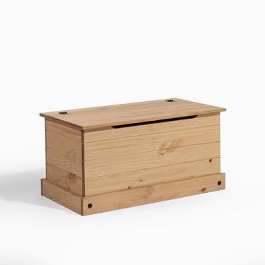 Imagem de Baú de Armazenamento em Madeira Maciça de Pinus – Estilo Rústico com Tampa Articulada e Trava de Segurança