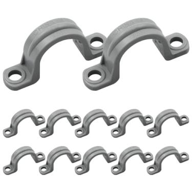 Imagem de LOUZAGO 20 peças de tiras de tubo de PVC de 1/2 polegada, 2 furos de braçadeiras de tubulação, suportes de tubulação de conduíte de plástico para tubos de PVC, conduíte, cabos