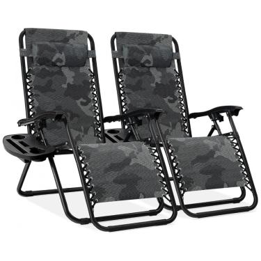 Imagem de Conjunto de 2 Cadeiras Reclináveis de Aço Mesh Ajustáveis Zero Gravity com Almofadas e Bandejas,Best Choice Products