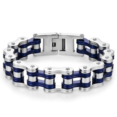 Imagem de LAFATINA Pulseiras masculinas de corrente de elos de bicicleta pesada para o dia dos pais, pulseira masculina de aço inoxidável para bicicleta de 20 cm, Metal, Sem Pedra Preciosa
