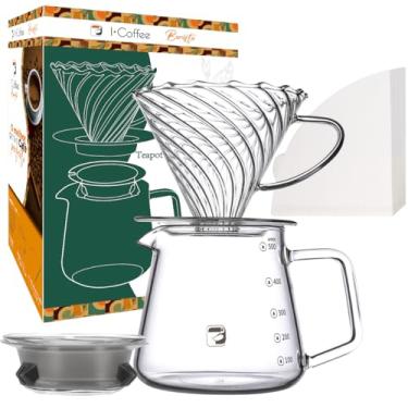 Imagem de Kit Cafeteira V60 02 Conjunto Passador de Café Coador Jarro Vidro Inclui Filtro de Papel Tamanho 02 50 Folhas com Filtro de Gotejamento,Adequado para 3-4 Pessoas, Grande Capacidade
