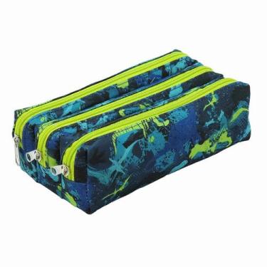 Imagem de Estojo Triplo - Estampa Dino Verde - Organizador Escolar e Acessórios 