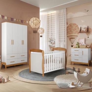 Imagem de Quarto Bebê Completo Berço Americano Marquesa Guarda Roupas Cômoda Guti 100% MDF