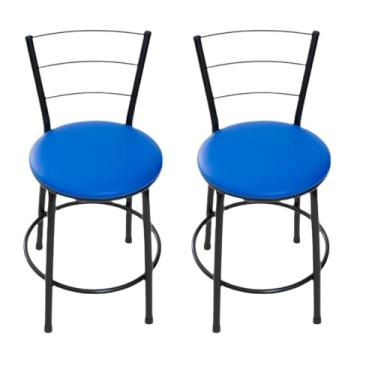 Imagem de 2 BANQUETAS BAIXA 3 ARAME 70 CM ALTURA TOTAL COZINHA (AZUL)