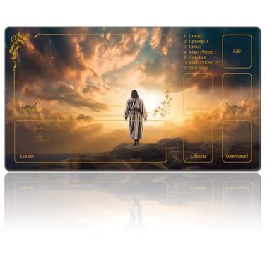 Imagem de DEGDFSGR for TCG MTG Playmat with Zones 27.5" x 15.74" inches for Non-Slip Rubber Base Commander Playmat for Magic The Gathering for Lorcana Trading Card Game, Jesus Walked in The Clouds
