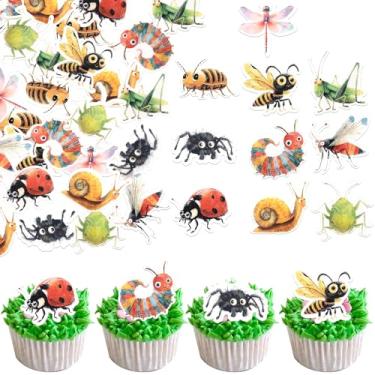 Imagem de 60 Pack Edible Green Caterpillar Cupcake Topper Wafer Paper Nature Insect Hungry Caterpillar Dragonfly Cupcake Picks Happy Birthday Anniversary Wedding Cake Decorations Party Supplies