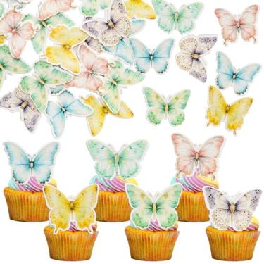 Imagem de Ephlyn 48Pcs Edible Butterfly Cake Decorations Wafer Paper Butterflies Cupcake Toppers Butterfly Decorations for Wedding Birthday Anniversary Baby Shower Party Decorating Supplies Light Color