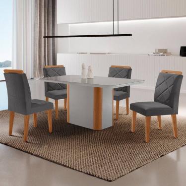 Imagem de Mesa de Jantar Isadora Tampo 120cm MDF Vidro Canto Copo e 4 Cadeiras Melissa Moderna Mobilia