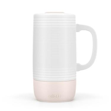 Imagem de Ello Caneca de viagem de cerâmica Jane de 510 g com alça, tampa deslizante resistente a respingos e porta-copos embutido, perfeita para café e chá, livre de BPA, pode ser lavada na lava-louças