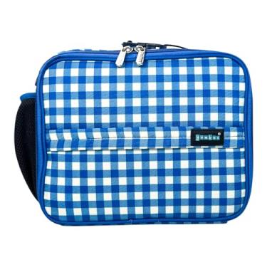 Imagem de Yumbox Lancheira infantil, comporta lancheira e garrafa de água, 3 maneiras de transportar, fecho de zíper, rede interna com zíper, tecido limpo com forro de EVA para isolamento extra, azul Vichy