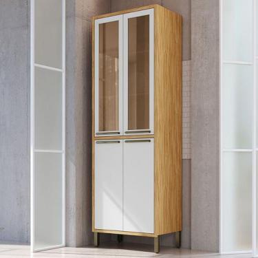 Imagem de Paneleiro Syrah 4 Portas 4 Prateleiras com Vidro 100% Mdf Amêndoa/Bran