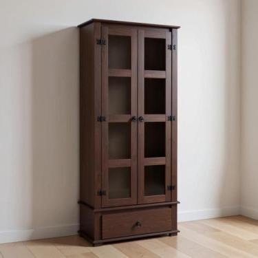 Imagem de Cristaleira Madeira Maciça 2 Portas Vidro 1 Gaveta Rústica - Repleta, 