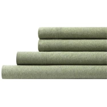 Imagem de Aeropostale Jogo de lençol de malha jersey super macio, lençóis de cama de 4 peças, lençóis de jérsei rico em algodão, serve para colchões de até 45,7 cm de profundidade, tamanho Queen, verde mesclado