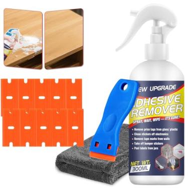 Imagem de Spray removedor de adesivo, spray removedor de adesivo de carro de 10,14 Floz, super removedor de cola, cola de remoção rápida com raspador de lâmina de barbear de plástico, kit de remoção de tinta de