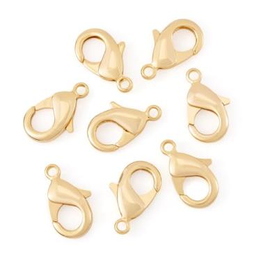 Imagem de Fechos de garra de lagosta de latão, 8 peças, banhado a ouro 18K, fecho de pulseira, fecho de gancho, gancho de lagosta, para brincos faça você mesmo, colar, corrente de cintura, 2 x 1 x 0,4 cm