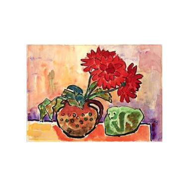 Imagem de Pôster e impressões em tela de flores vintage - reprodução de pintura de arte de parede famosa - Dálias vermelhas - imagens para sala de estar 50 x 70 cm 20 x 27 pol sem moldura