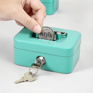 Imagem de Seguro para caixa de dinheiro de aço médio, cofre para dinheiro com bandeja removível para moedas, 20 x 16 x 9 cm, verde