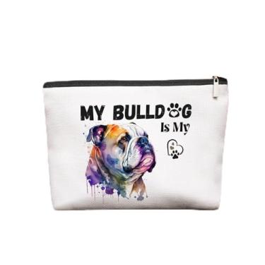 Imagem de Bolsa de cosméticos de viagem Bulldog para amantes de cães, presentes de buldogue francês para donos de animais de estimação, bolsa de maquiagem com zíper My Bulldog Is My Heart