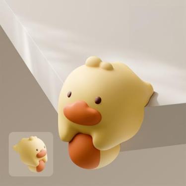 Imagem de Pacote com 4 protetores de canto de desenho animado de pato amarelo, protetor de borda macia para lareira, mesa, escadas e armários, amortecedor anticolisão de segurança