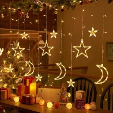 Imagem de Luzes de Natal Cascata 3m com Pingentes Decorativos – Estilo Festão Cortina LED Colorida ou Quente para Quarto, Festa e Casamento (Estilo D Branco Quente,220V)