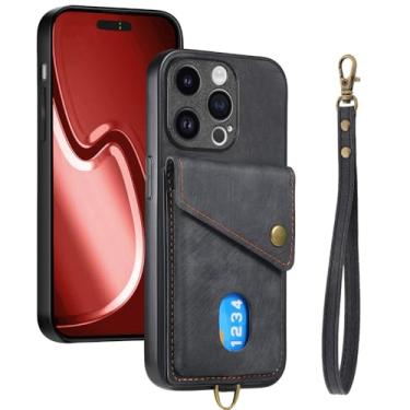 Imagem de Pulseira de couro carteira com compartimento para cartão capa de telefone para iPhone 15 14 13 12 Mini 11 Pro XS Max XR X 7 8 Plus capa, preta, para iPhone 7Plus (8Plus)
