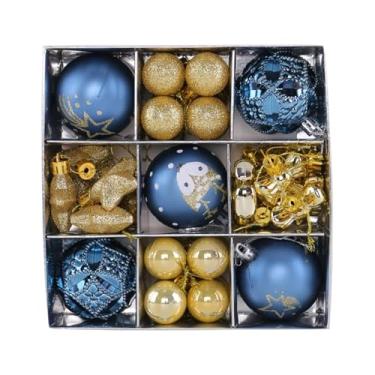 Imagem de UGPLM Conjunto de 35 bolas de Natal com estrela e laço, enfeites decorativos para pendurar na árvore de Natal, ideal para festas e jardins, Azul E Dourado
