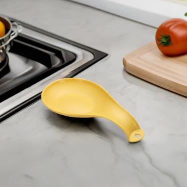Imagem de 1 peça de descanso de colher de plástico, suporte de colher de cozinha para colocação de fogão, pinça, concha de sopa, frutas, lavável na lava-louças (amarelo)