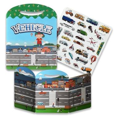 Imagem de Livro de adesivos e adesivos para janela de transporte de veículos para crianças e crianças pequenas - Carros reutilizáveis e removíveis, caminhões, aviões e barcos