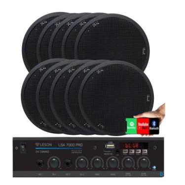 Imagem de Kit Som Ambiente 4 Canal 500watts + 10 Caixas Para Teto/gesso Preto Le