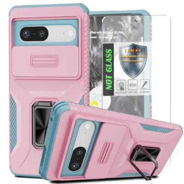 Imagem de Capa para Pixel 7, com capa de lente de câmera deslizante, protetor de tela HD, suporte de anel giratório de 360°, capa protetora à prova de choque de grau militar AYMECL para Google Pixel 7, rosa +
