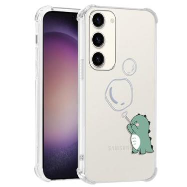 Imagem de Zrutru Capa de telefone transparente de dinossauro fofo para Samsung Galaxy S23 5G 6,1 polegadas, capas de animais de desenho kawaii, capa estética engraçada para mulheres e meninas, capa protetora