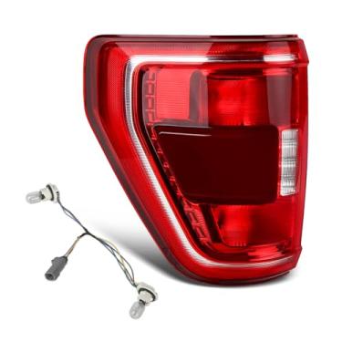 Imagem de STRAUTOS Luzes traseiras compatíveis com 2021 2022 2023 Ford F150 XLT halogêneo com novas lâmpadas e chicote com freio ponto cego conjunto de luz traseira substitui ML3Z13405C (lado esquerdo do