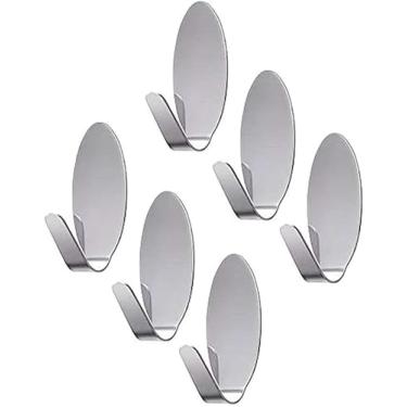 Imagem de Kit 6 Ganchos Ovais Cabide Autoadesivos Aço Inox Oval 4x1,5cm - Super Resistentes, Alta Fixação, Alta Resistência, Sem Furos, Fácil Aplicação, Design Minimalista, Premium