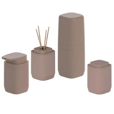 Imagem de Kit Acessorios Porta Escova Sabonete Algodão Difusor Marrom