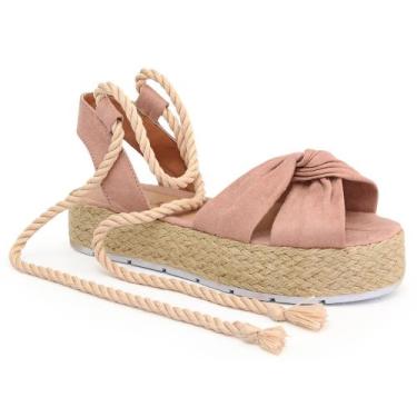 Imagem de Sandalia Plataforma Feminina Amarrar Corda Original Samdar, Nude, 34