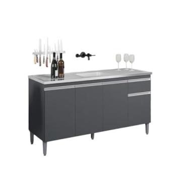 Imagem de Balcão Armário de Cozinha Tatiane 150cm Cinza S/Tampo 4 Portas 1 Gaveta