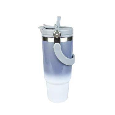 Imagem de Copo Térmico com Canudo Tampa e Alça 900ml, Cops Garrafas Termico para viagem vácuo dupla camada aço inoxidável, Caneca Termica Cafe Água Chá,Presente, Fitness Barganha Mix (p2002Cinza Grafite)