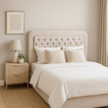 Imagem de Cabeceira Casal Moderna Cama Box Capitonê Suede Bege 1,40m