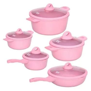 Imagem de Conjunto Premium de Panelas Cerâmicas Rosa, 10 Peças com Cabo Removível, Frigideira 26cm, Caçarolas 20-26cm, Panelas 16-20cm, Utensílios de Silicone, Tampa de Vidro