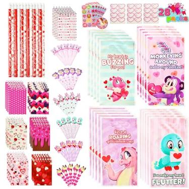 Imagem de JOYIN 28 Pack Valentines Day Stationery Gifts for Kids, Stationery Set with Treat Bags for Kids Party Favor, Classroom Exchange Prizes with Notebooks,Rulers,Erasers,Pencils,Stickers