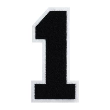 Imagem de 1 peça de patch de número de chenille preto de 15 cm com borda branca – adesivos do alfabeto para roupas, jaquetas, mochilas, chapéus para decoração personalizada, nome personalizado e artesanato